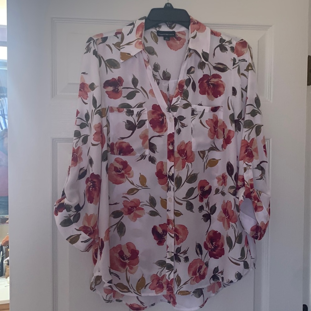 Floral Blouse with Red and Green Accents